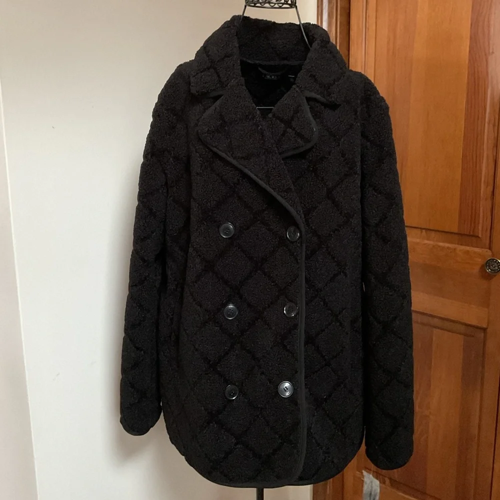 Lauren Ralph Lauren Faux Shearling Pea Coat - Black, Large, New - Picture 4 of 10
